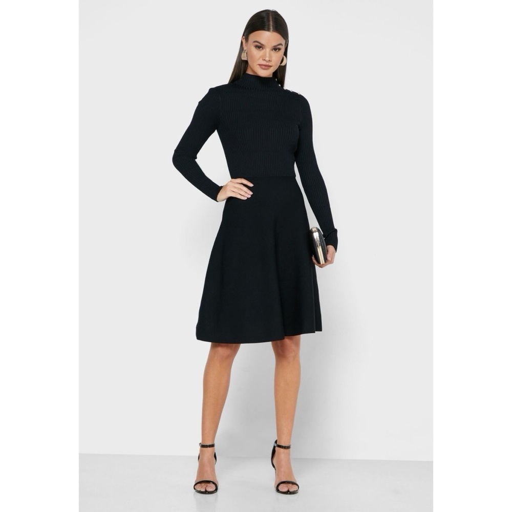 NWT Ted Baker Button Detail Long Sleeve Skater Dress in black size 2 small US 6